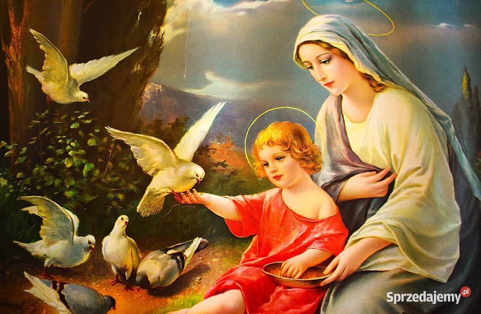 Maryja z Dzieciątkiem dawny oleodruk z końca XIX Chełmno sprzedam