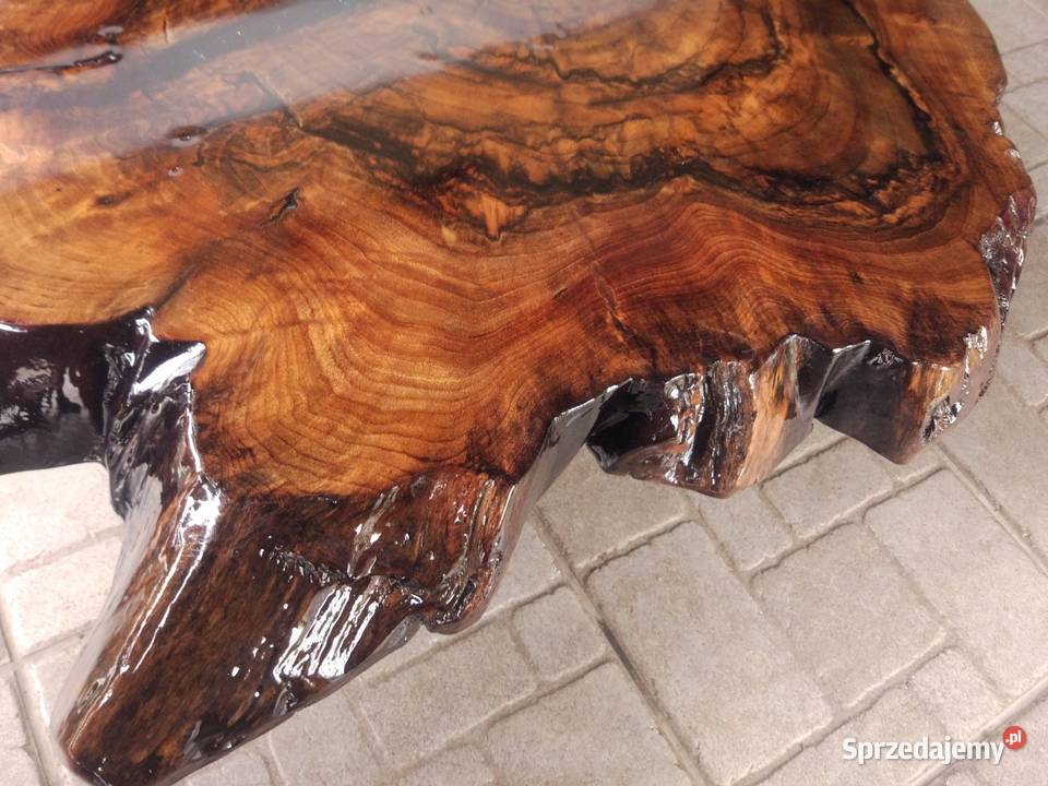 Blat Stolik loft orzech kawowy z drewna plaster