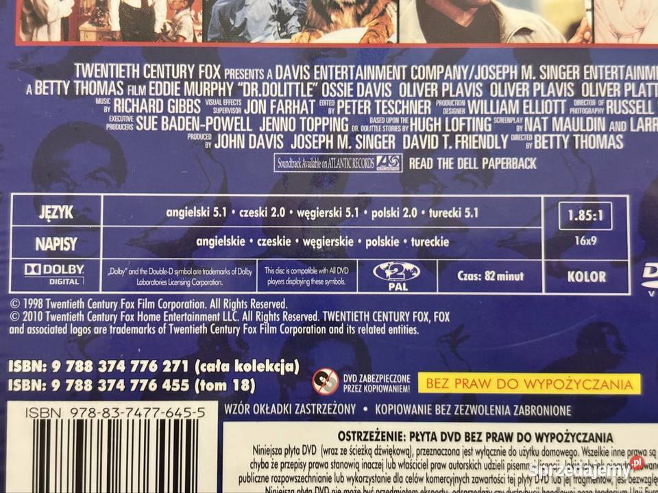 Dr Dolittle Eddie Murphy nowe DVD kino familijne mazowieckie
