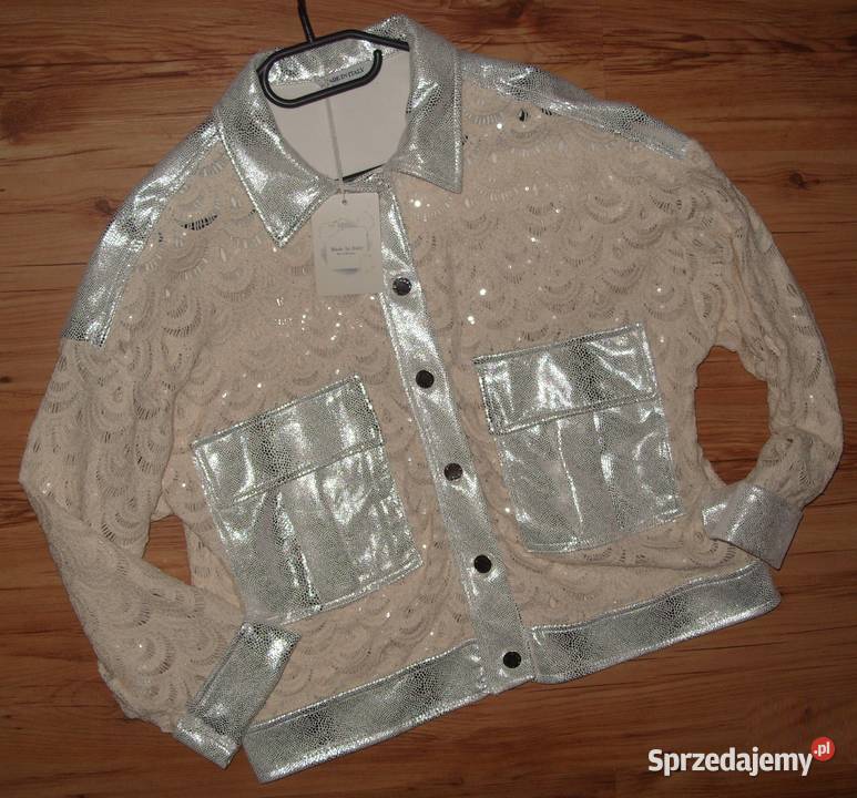 BLUZO KURTECZKA srebrno beżowa cekiny r LXL Rawicz