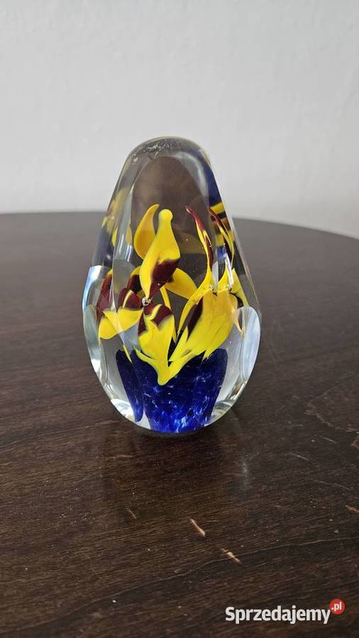 Kula Przycisk Szklany 9 x Szlif 3 Kwiaty Antyki, Sztuka, Kolekcje Krosno