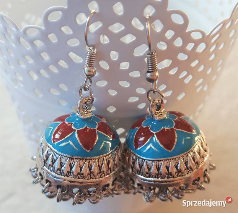 Nowe kolczyki indyjskie jhumki jhumka srebrny