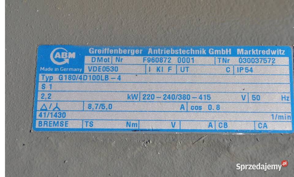 Motoreduktor 22kw 41obrmin ABM Pozostałe Kargowa