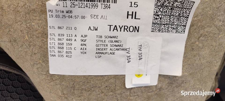 VW TAYRON BOCZEK DRZWI LEWY TYŁ 57L867209Q osobowe sprzedam