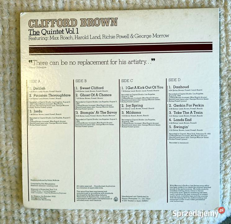 Clifford Brown The Quintet Vol 1 Płyty i kasety zachodniopomorskie Szczecin sprzedam