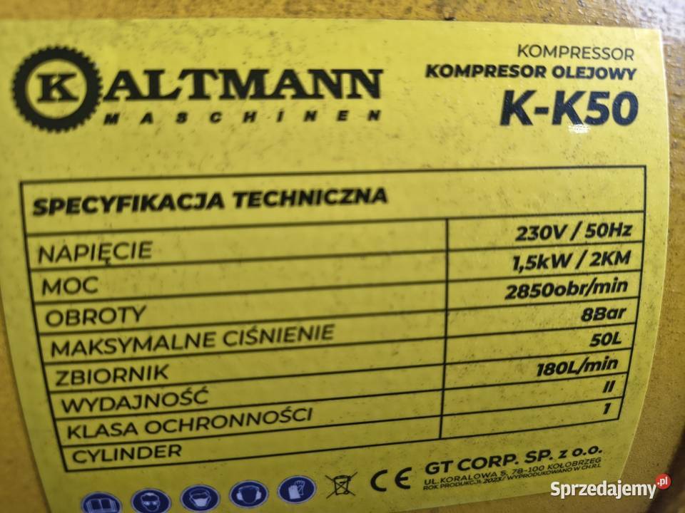 Kompresor Kaltmann 50l 1 tłokowy małopolskie Liszki