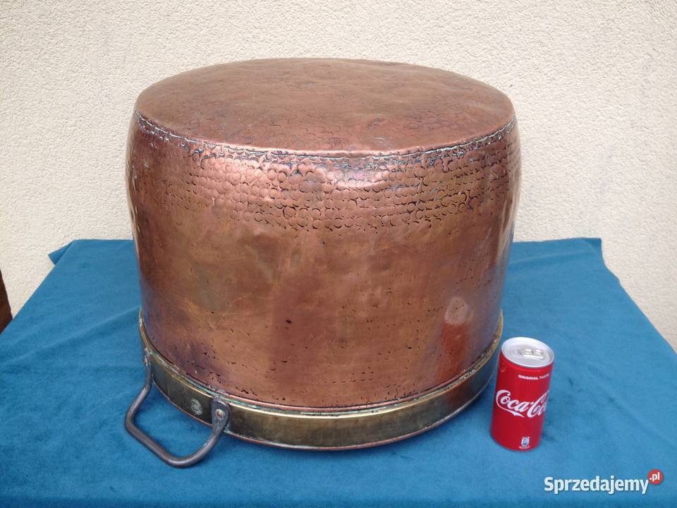 Duży miedziany kocioł poj 45 litrów sygnowany Warszawa sprzedam