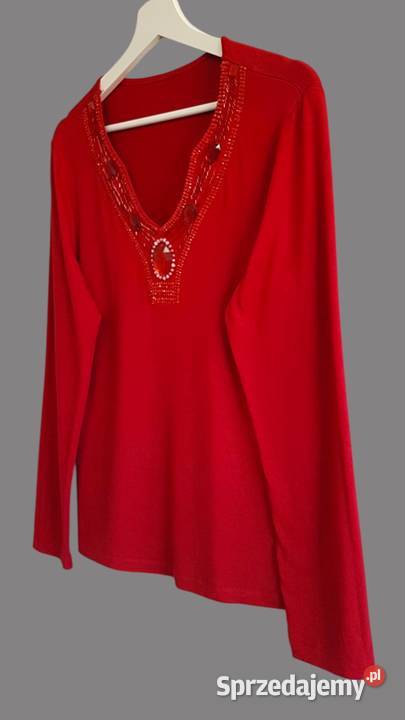 Damska czerwona bawełniana bluzka z długim małopolskie Chrzanów