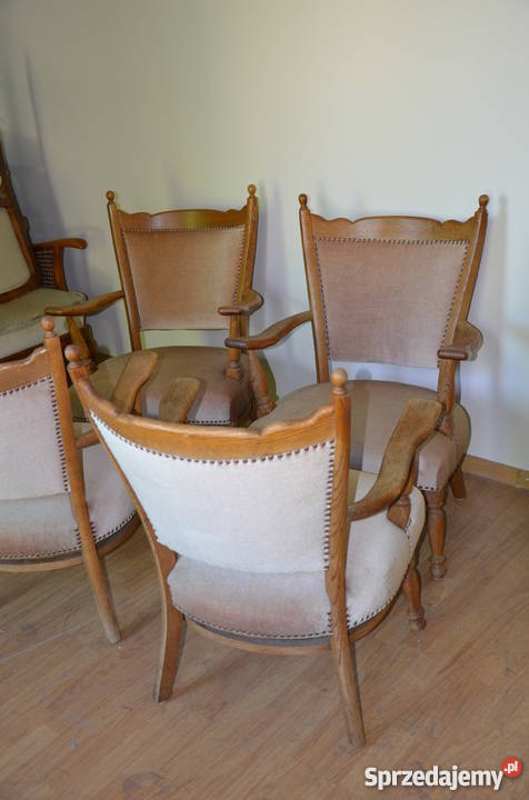4 Fotele drewniane tapicerowane na spreżynach Gliwice