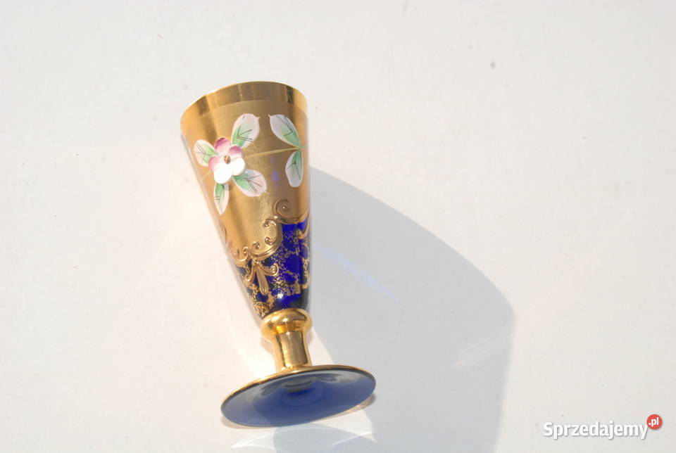 Stary kieliszek ozdobny kobalt złoty antyk Cieszyn