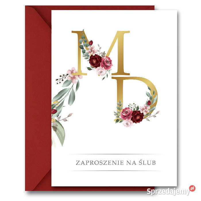 Zaproszenia ślubne Boho Bordo Inicjały mazowieckie Siedlce