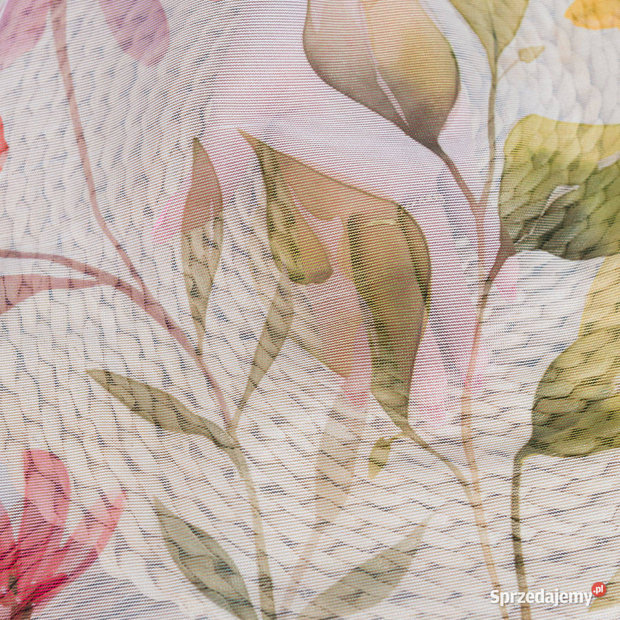 Firany żakardowe w malowane kolorowe kwiaty