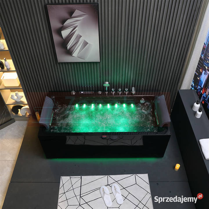 Czarna wanna z hydromasażem EBX185 prostokątna Grabówka