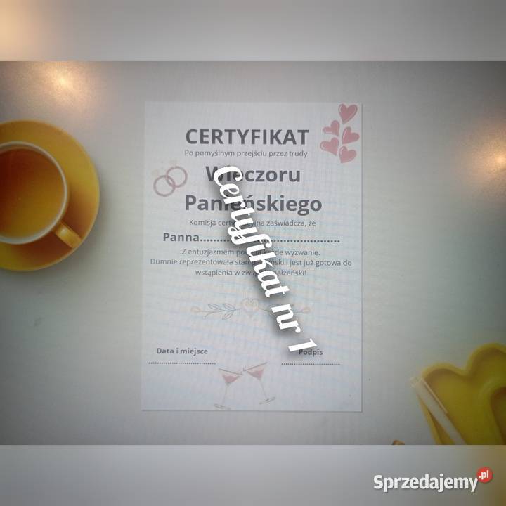 Certyfikat przyszłej panny młodej na wieczór Radom