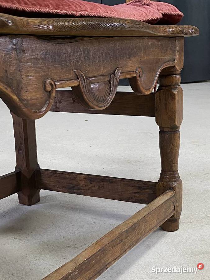 Fotel barokowy drewniany z podłokietnikami 1 poł Budno
