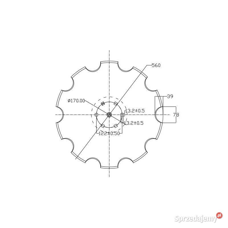 Talerz zębaty 560mm 6 otworowy grubość 4mm do Sieradz