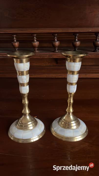 Świecznik z perłą Mosiądz pomorskie Gdańsk