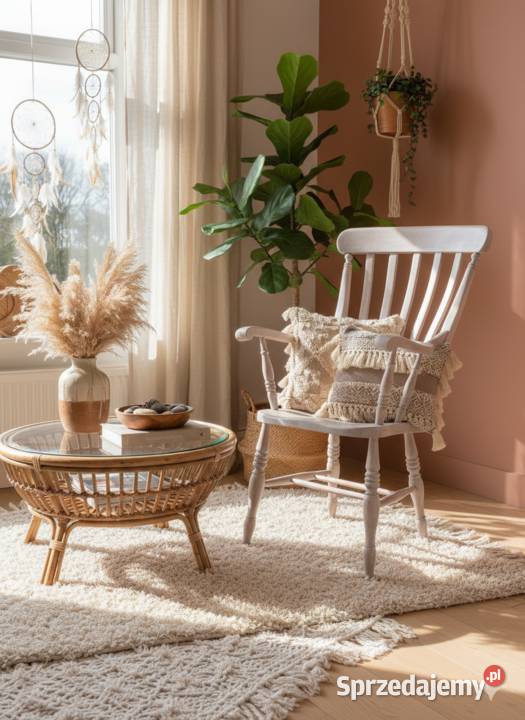 Fotel patyczk Boho bielony Okazja Lusówko