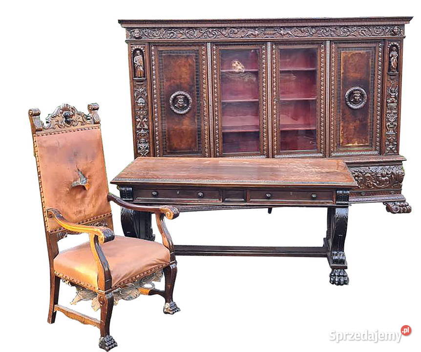 KOMPLET BIBLIOTEKA Z BIURKIEM I FOTELEM