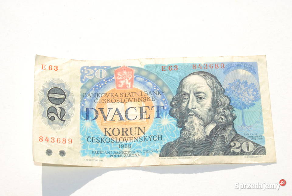 Stary banknot 20 koron Czechosłowacja 1988 antyk Cieszyn sprzedam