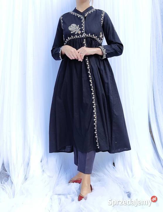 Orientalna czarna suknia tunika S 36 bawełna Szczecin