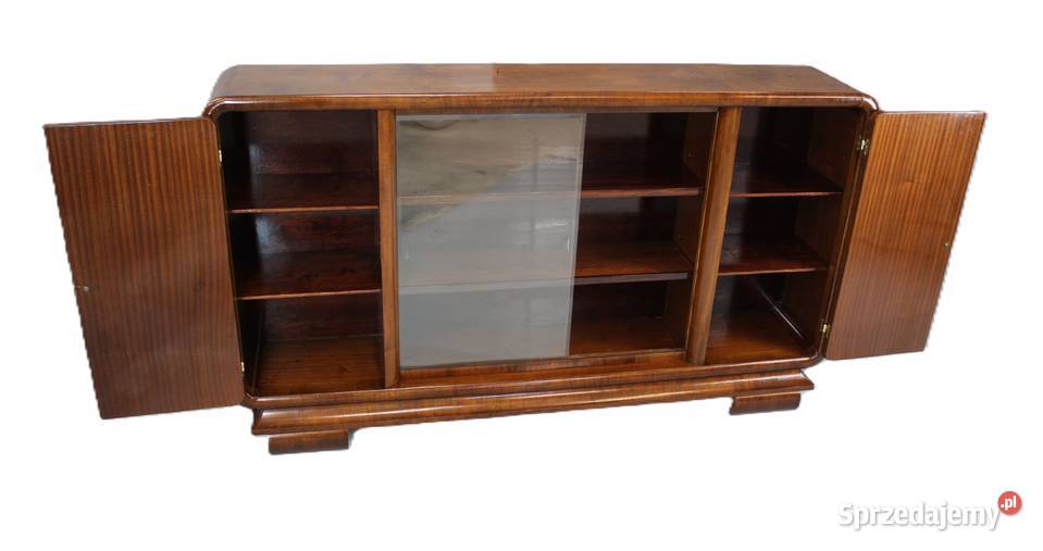 Niska biblioteka art deco w orzechu renowacji Bydgoszcz