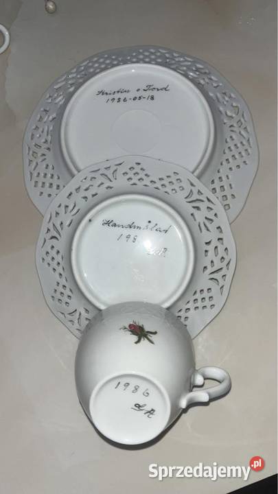 Filiżanka z talerzykiem Ażur Biała porcelana z Gdańsk