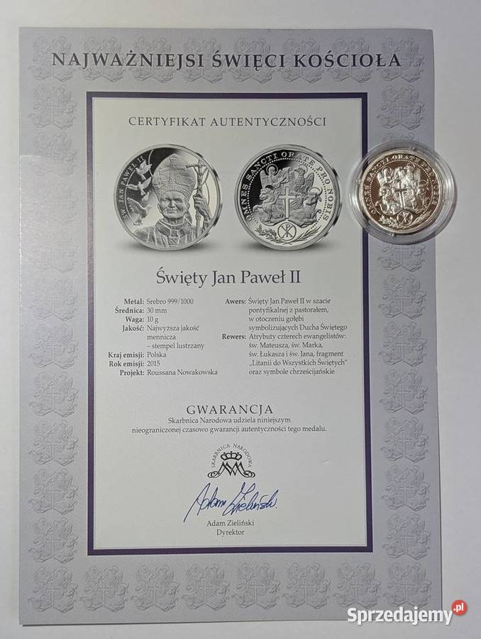 Medal Srebrny Św Jan Paweł II 10g Ag999