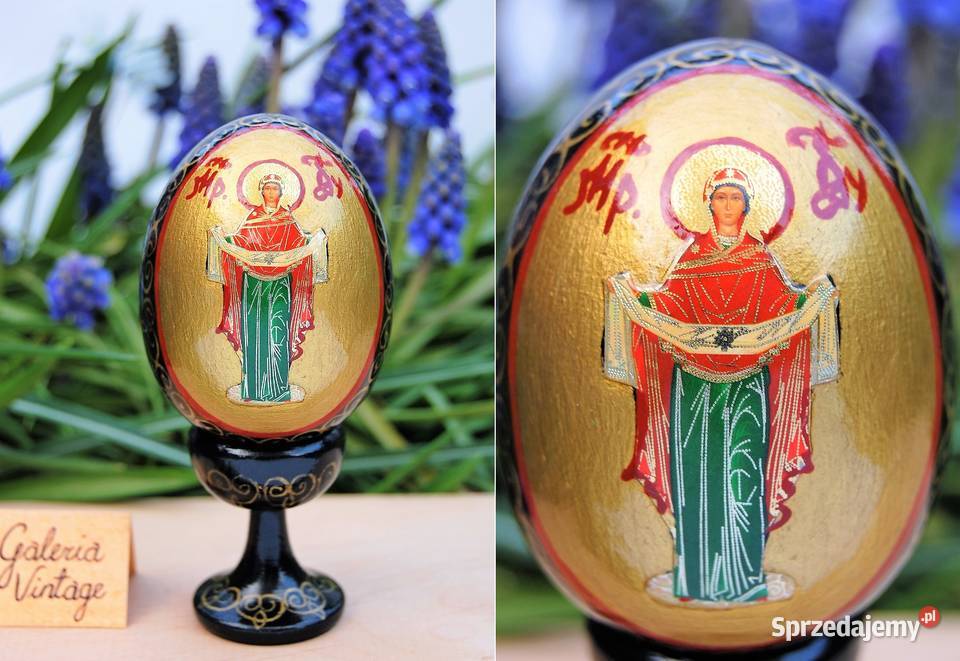 Drewniana pisanka na nóżce Rosja ikona Matka lubelskie Lublin