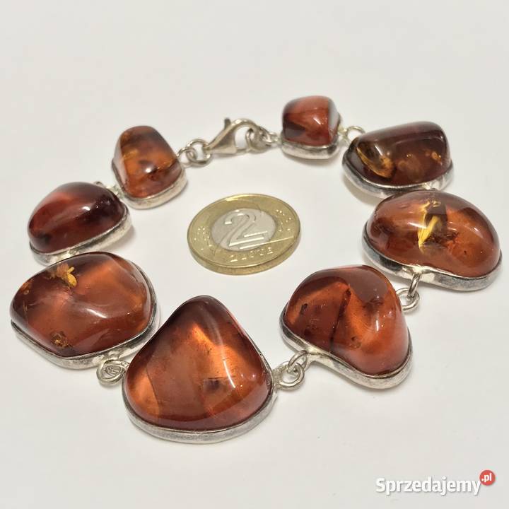 Srebrna BRANSOLETKA damska 925 z BURSZTYNAMI srebro Warszawa