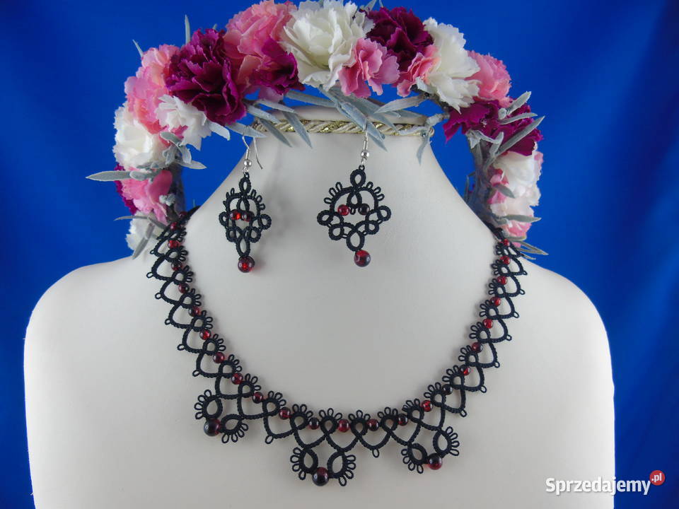 Biżuteria frywolitkowa Wiśniowa sprzedam