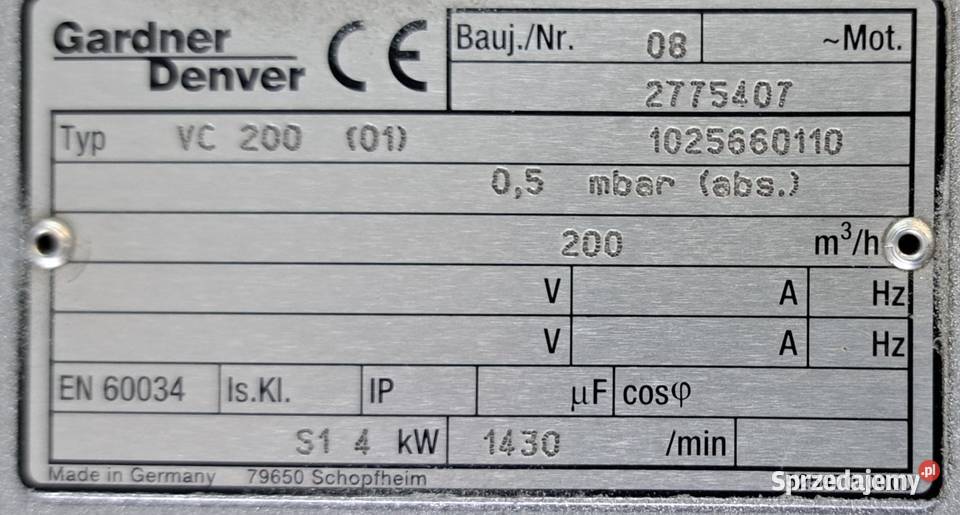 Pompa Próżniowa Rietschle Gardner Denver VC200 Produkcja Pleszew