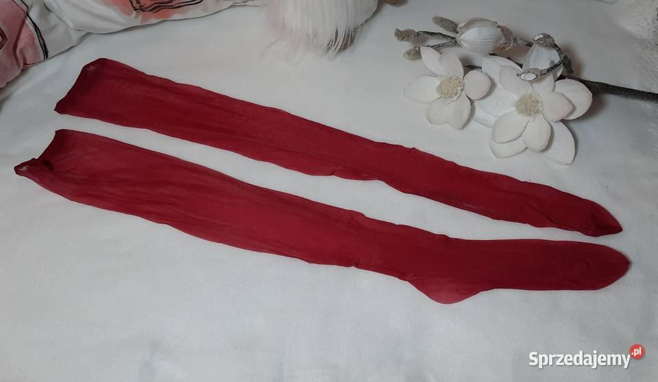 pończochy czerwone bordowe olejowe błysk do