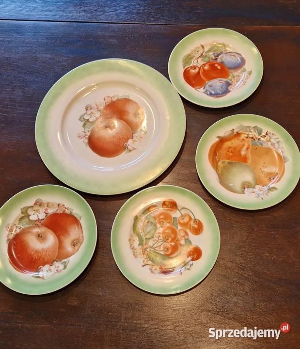 Stare TALERZE DESEROWE 4 Ćmielów porcelana Owoce