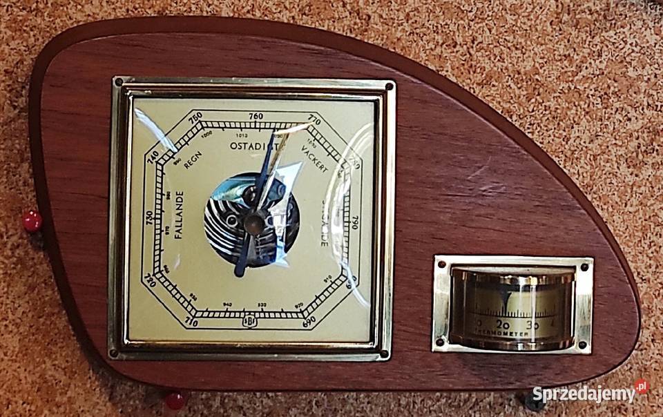 Barometr z termometrem bębnowym vintage Mikołów
