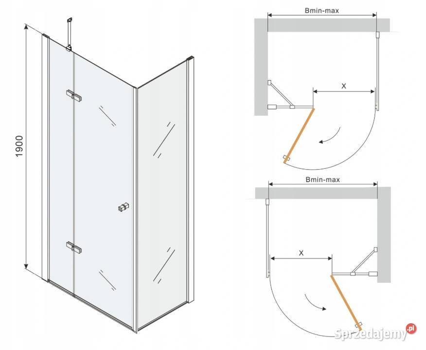 KABINA PRYSZNICOWA Złota GOLD różne rozmiary Akcesoria łazienkowe