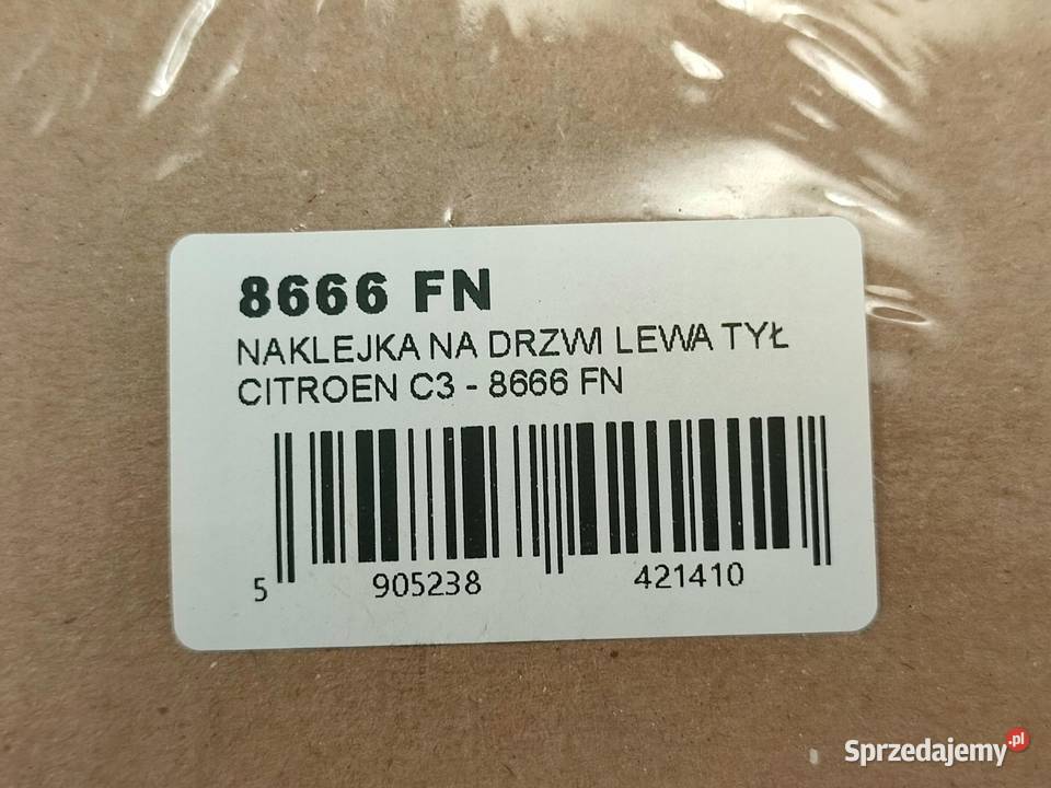 NAKLEJKA NA DRZWI LEWY TYŁ CITROEN C3 II SC 2009