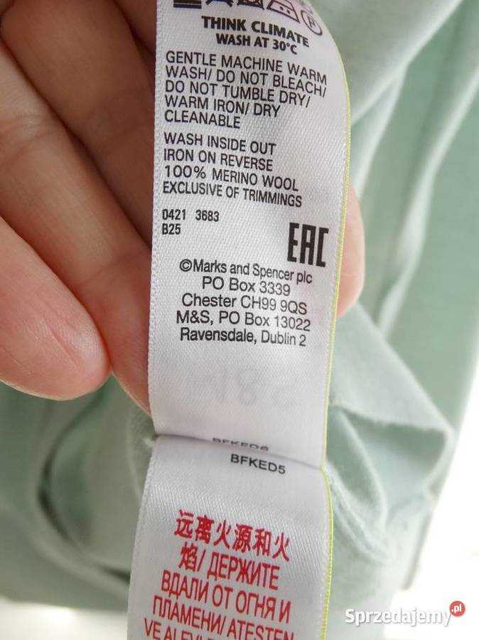 Sweter Kardigan Wełniany 100 Wełna Merino Fine Marks&amp;Spencer Łomża