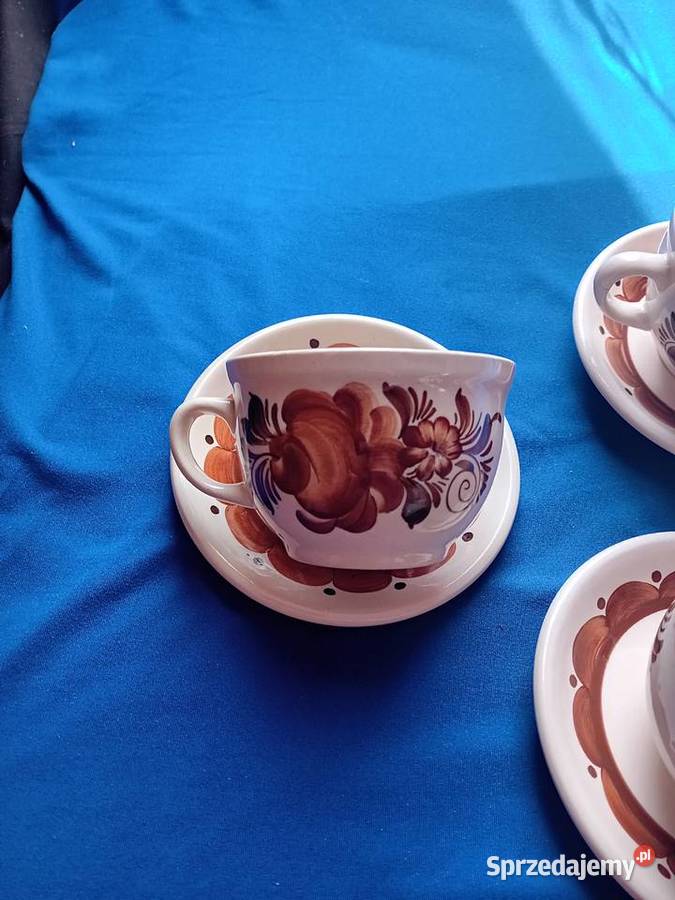Zestaw 3 fajansowych ręcznie malowanych Porcelana i szkło wielkopolskie