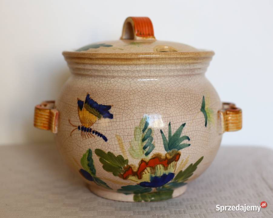 Duża ceramiczna waza malowana retro vintage PRL