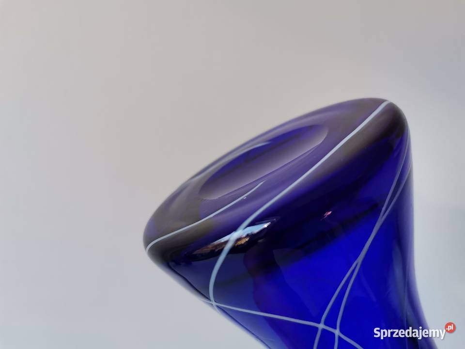 Stary niebieski wazon Kalia w oplocie szkło śląskie Katowice