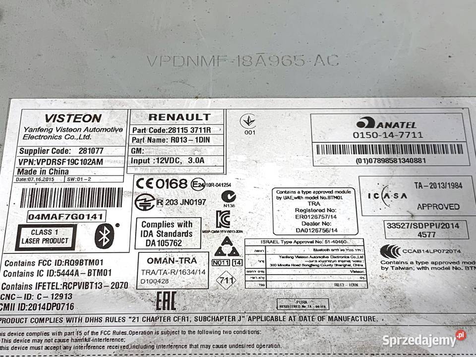 RADIO RENAULT MASTER III 281153711R ODTWARZACZ osobowe