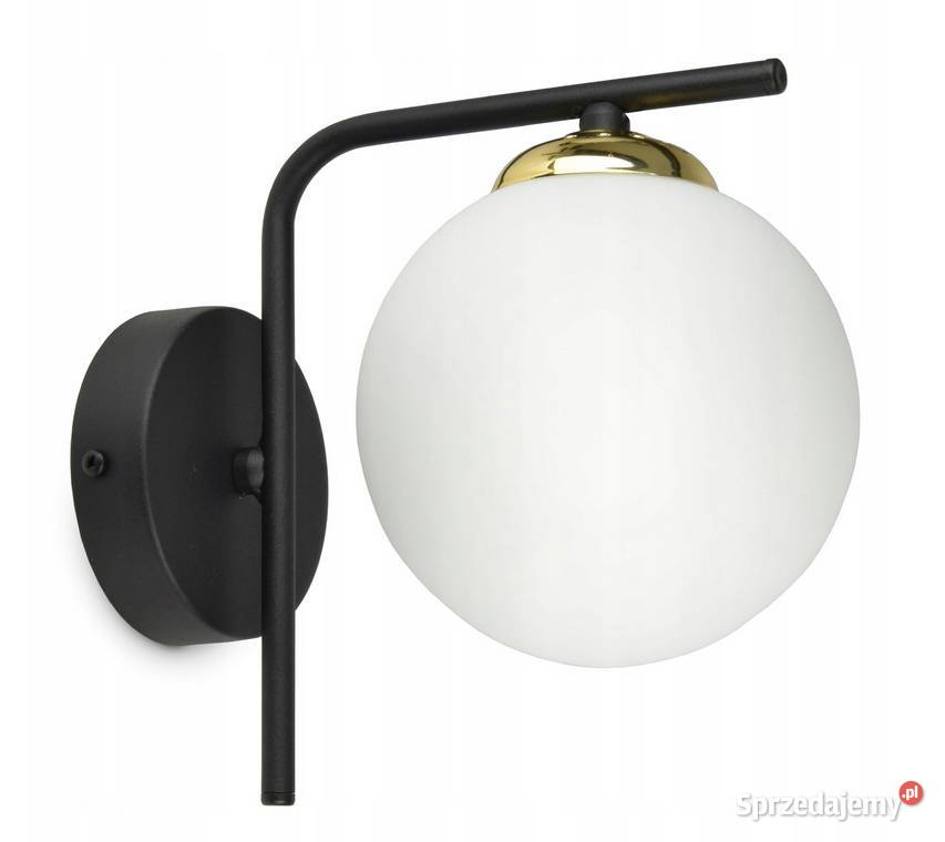 LAMPA ŚCIENNA KINKIET Czarna ZŁOTA KULA MLECZNA podlaskie Choroszcz
