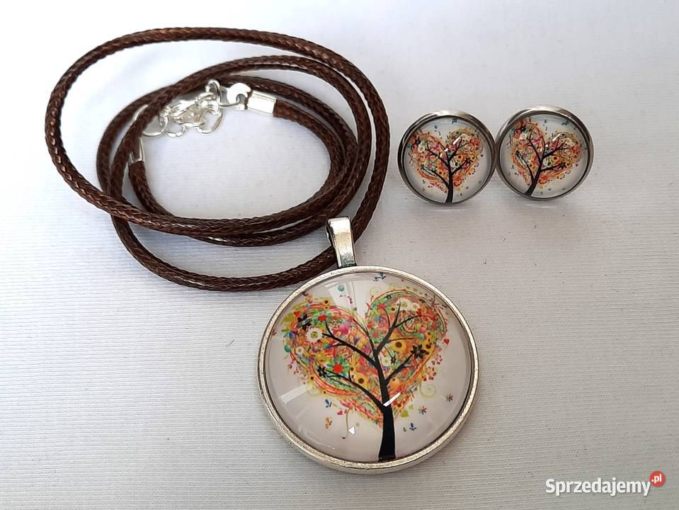 Zestaw grafika pod szkłem wisiorek kolczyki Łódź sprzedam