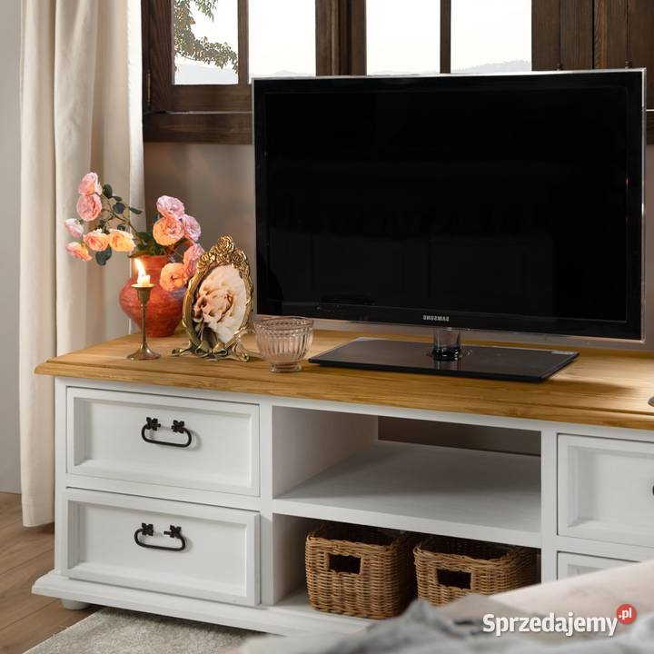 Biała szafka RTV 06 z litego drewna 150cm małopolskie Maków Podhalański