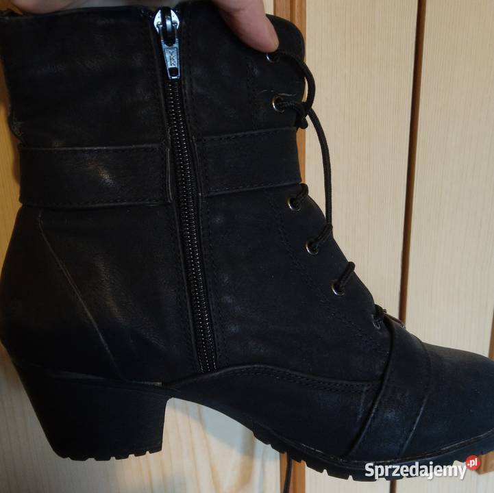 Czarne skórzane botki obcas rozmiar 39 wkładka Obuwie Warszawa