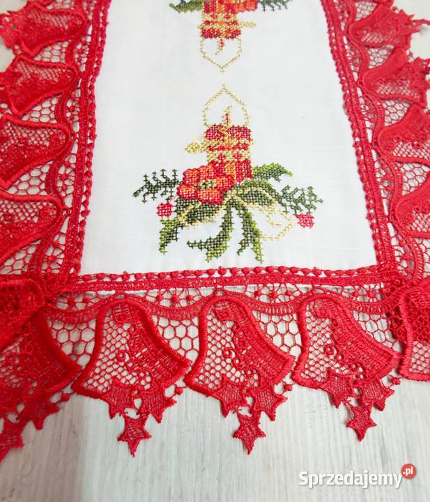 Świateczna serwetka z haftem kompl 2 biały Piaseczno sprzedam