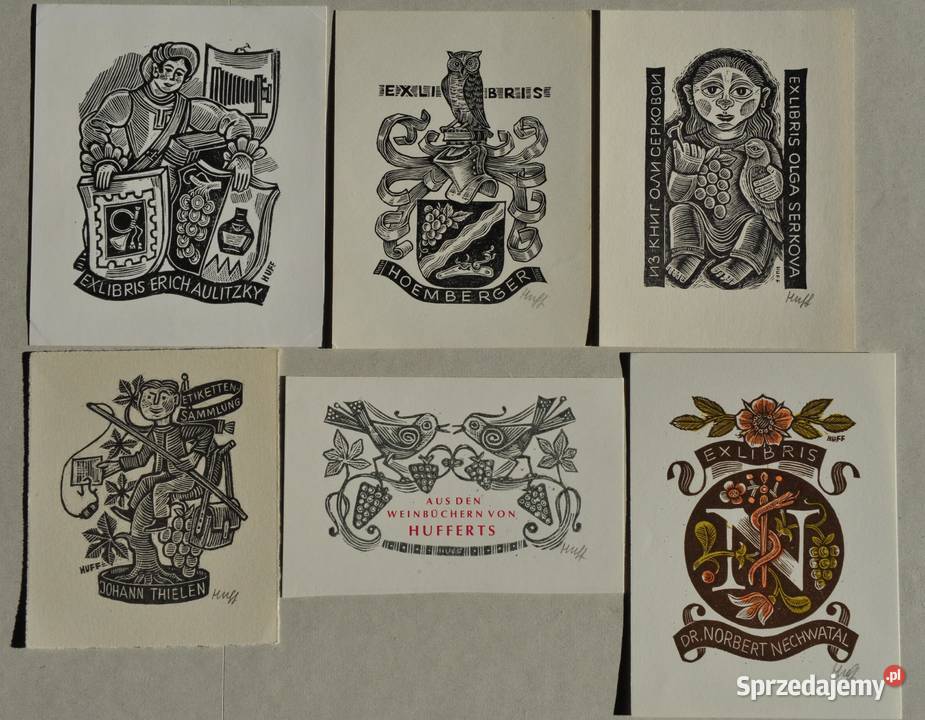 zbiór 6 exlibrisów Hermann Huffert lata 7080 Malarstwo Wrocław