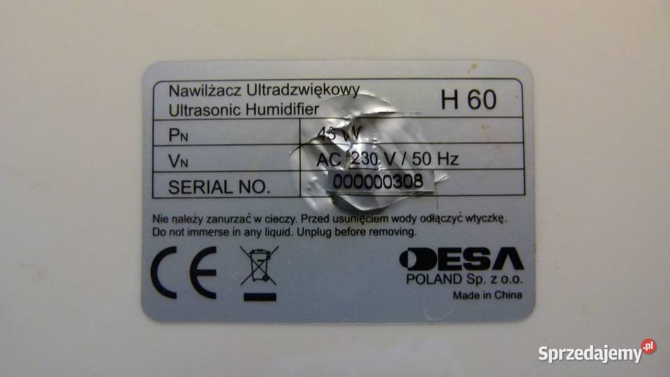 Nawilżacz ultradźwiękowy DESA H60 części Zamość