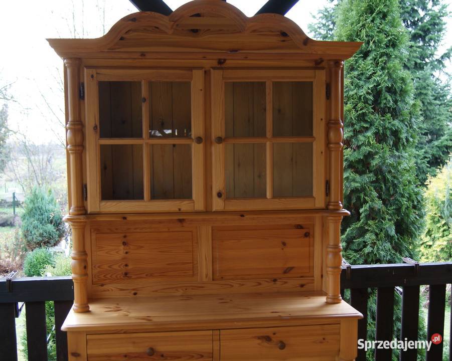 Kredens sosnowy oszklony SKANDYNAWSKI Duży Szafy, regały, półki Dobroszyce